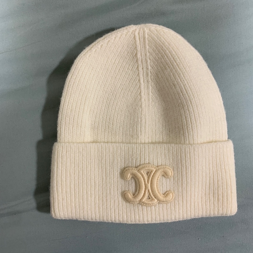 Celine Winter White Ribbed Knit Beanie (NWOT)